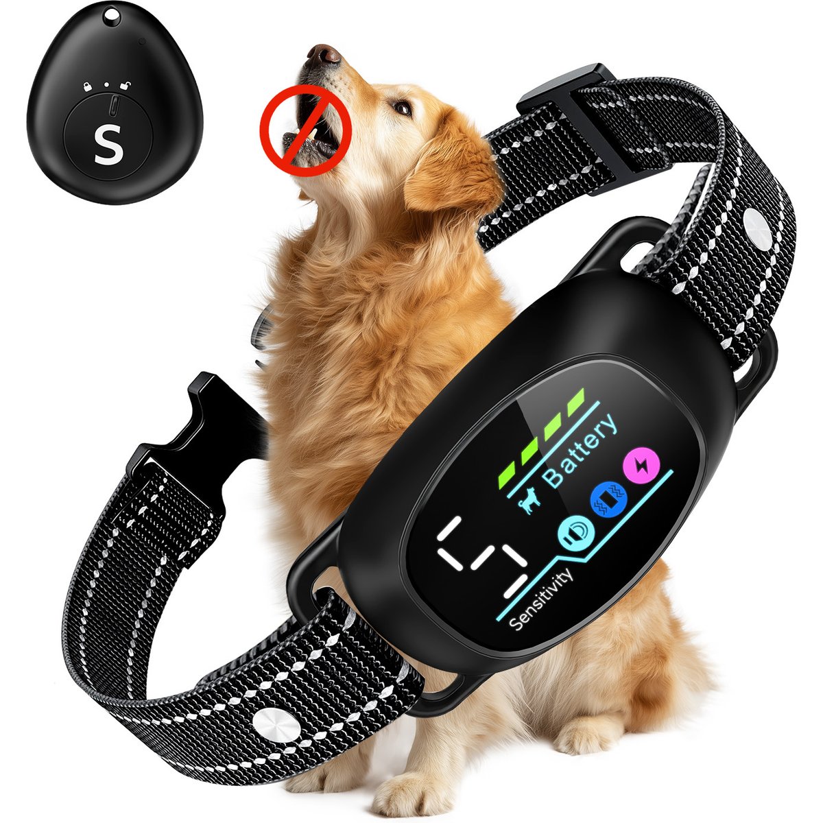 PetNF Rechargeable Waterproof Anti-Bark Dog Collar with Remote, Black