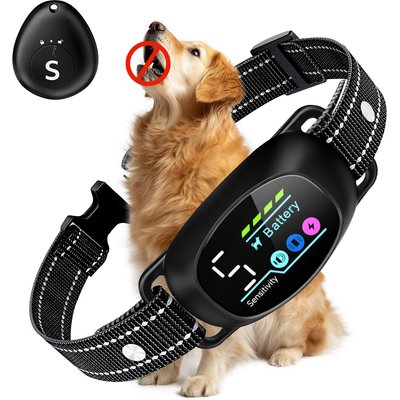 PetNF PetNF Rechargeable Waterproof Anti-Bark Dog Collar with Remote, Black