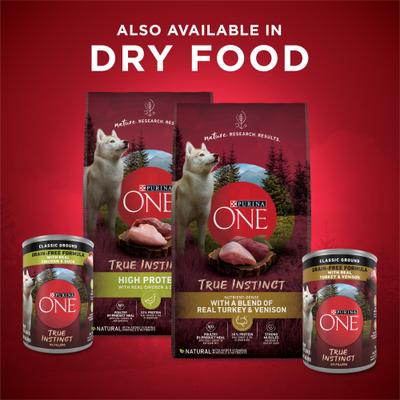 Show full view: Purina ONE SmartBlend True Instinct Classic Ground Grain-Free Variety Pack Canned Dog Food, 13-oz can, case of 12 slide 10 of 12