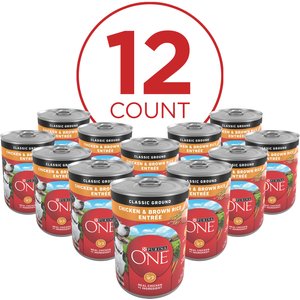 Purina ONE SmartBlend Adult Classic Ground Chicken & Brown Rice Entree Canned Dog Food, 13-oz, case of 12