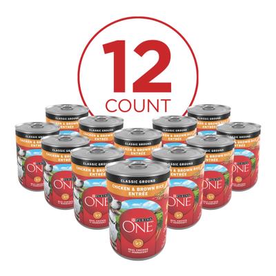 Show full view: Purina ONE SmartBlend Adult Classic Ground Chicken & Brown Rice Entree Canned Dog Food, 13-oz, case of 12 slide 3 of 12