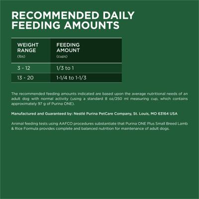 Show full view: Purina ONE +Plus Adult Small Breed Lamb & Rice Formula Dry Dog Food, 15-lb bag slide 9 of 11