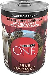 Purina ONE SmartBlend Grain-Free True Instinct Classic Ground with Real Beef & Wild-Caught Salmon Canned Dog Food, 13-oz, case of 12