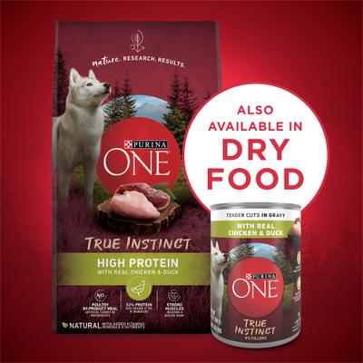 Show full view: Purina ONE SmartBlend True Instinct Tender Cuts in Gravy with Real Chicken & Duck Canned Dog Food, 13-oz, case of 12 slide 9 of 12