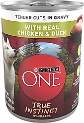 Purina ONE SmartBlend True Instinct Tender Cuts in Gravy with Real Chicken & Duck Canned Dog Food, 13-oz, case of 12