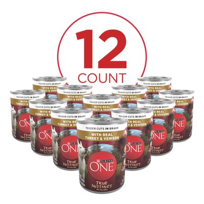 Show full view: Purina ONE SmartBlend True Instinct Tender Cuts in Gravy with Real Turkey & Venison Canned Dog Food, 13-oz, case of 12 slide 3 of 12