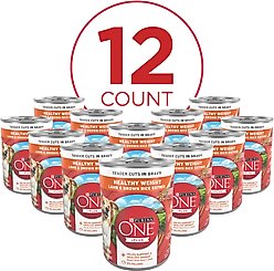 Purina ONE +Plus Adult Tender Cuts in Gravy Healthy Weight Lamb & Brown Rice Entree Canned Dog Food, 13-oz, case of 12 slide 2 of 9