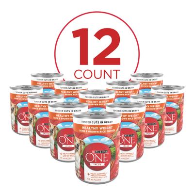 Show full view: Purina ONE +Plus Adult Tender Cuts in Gravy Healthy Weight Lamb & Brown Rice Entree Canned Dog Food, 13-oz, case of 12 slide 3 of 11