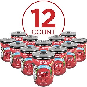 Purina ONE SmartBlend Classic Ground Beef & Brown Rice Entree Adult Canned Dog Food, 13-oz can, case of 12
