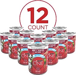 Purina ONE SmartBlend Tender Cuts in Gravy Beef & Barley Entree Adult Canned Dog Food, 13-oz, case of 12 slide 2 of 9