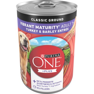 Purina ONE Purina ONE +Plus Adult Classic Ground Vibrant Maturity Senior Adult 7+ Turkey & Barley Entree Canned Dog Food, 13-oz can, case of 4