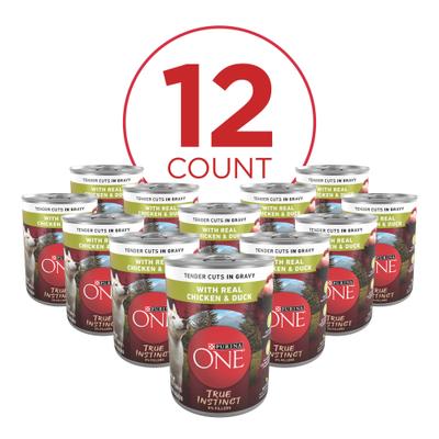 Show full view: Purina ONE SmartBlend True Instinct Tender Cuts in Gravy with Real Chicken & Duck Canned Dog Food, 13-oz, case of 12 slide 3 of 12