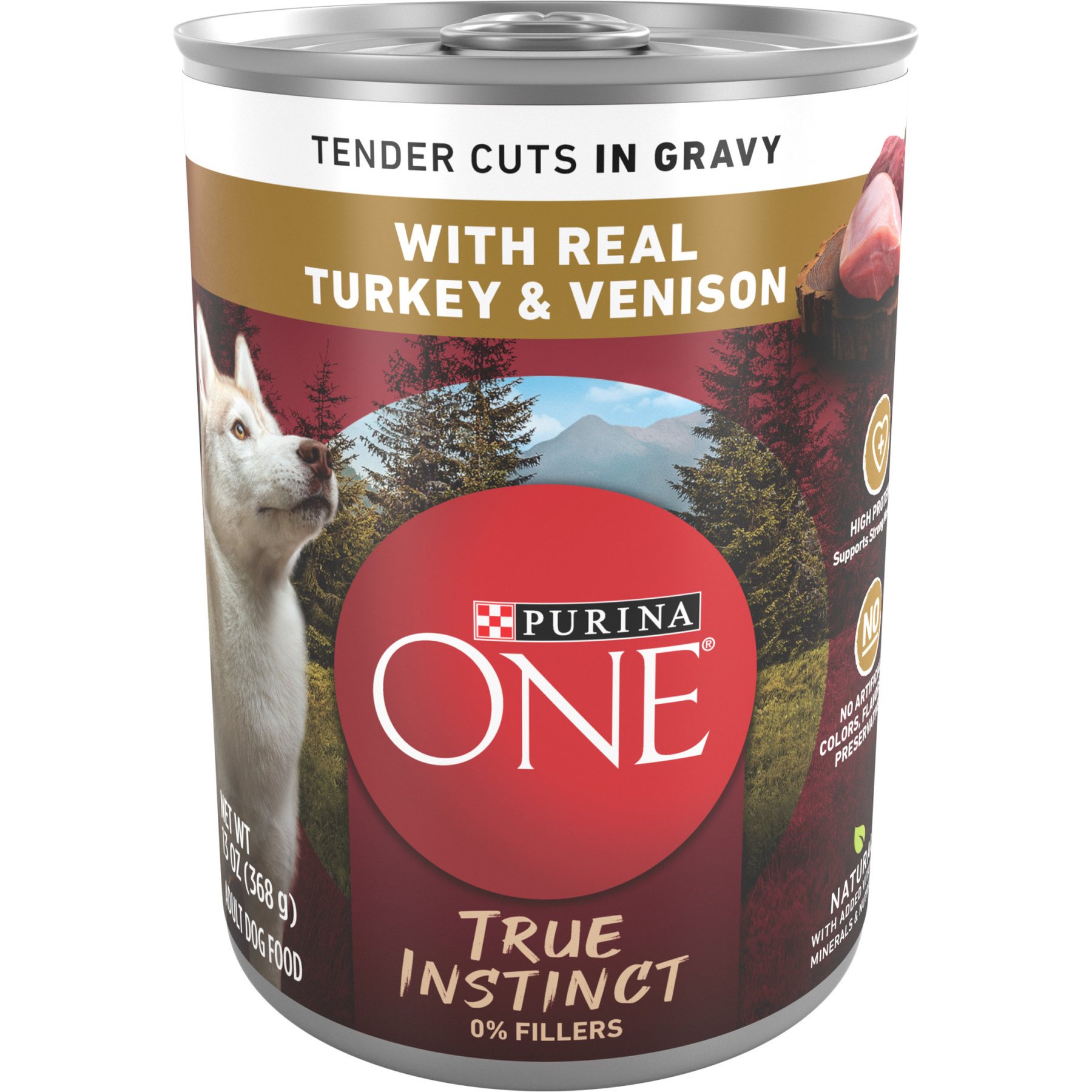 Purina ONE SmartBlend True Instinct Tender Cuts in Gravy with Real Turkey & Venison Canned Dog Food, 13-oz can, case of 4