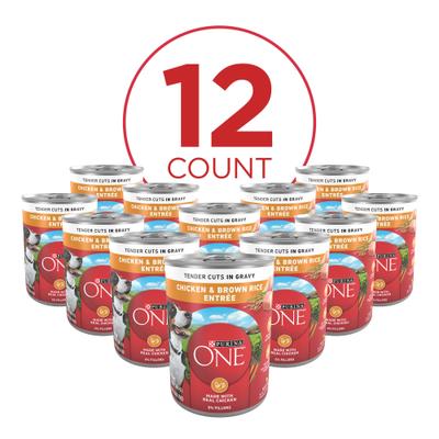 Show full view: Purina ONE SmartBlend Tender Cuts in Gravy Chicken & Brown Rice Entree Adult Canned Dog Food, 13-oz, case of 12 slide 3 of 12