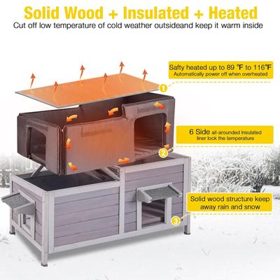 Show full view: Aivituvin Insulated Wooden Indoor & Outdoor Heated Cat House, Grey slide 2 of 8