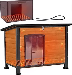 Aivituvin Wooden Outdoor Heated Dog House, Brown, Medium