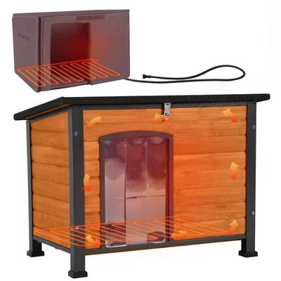 Show full view: Aivituvin Wooden Outdoor Heated Dog House, Brown, Medium slide 1 of 9