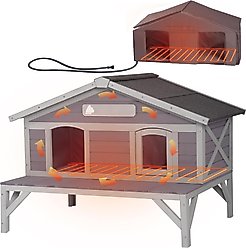 Aivituvin Wooden Indoor & Outdoor Heated Cat House, Grey