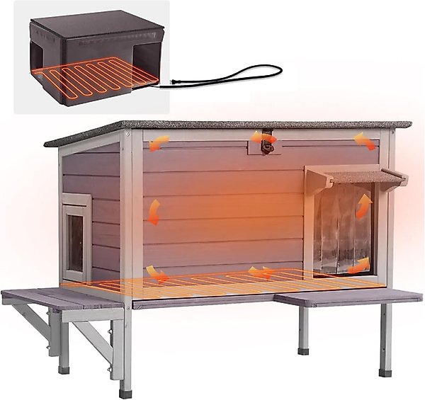 Show full view: Aivituvin Wooden Indoor & Outdoor Heated Cat House, Grey slide 1 of 8