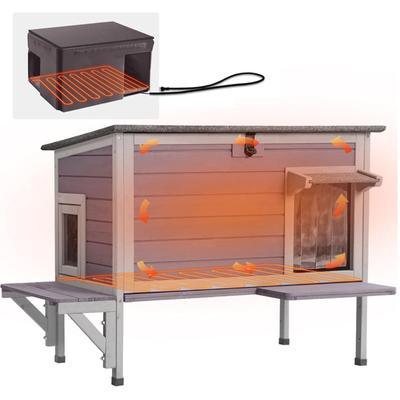 Show full view: Aivituvin Wooden Indoor & Outdoor Heated Cat House, Grey slide 1 of 9