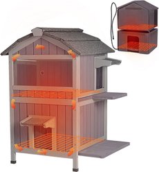 Aivituvin 2-Story Wooden Indoor & Outdoor Heated Cat House with Liner, Grey