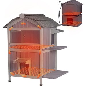 Aivituvin 2-Story Wooden Indoor & Outdoor Heated Cat House with Liner, Grey