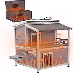 Aivituvin 2-Story Wooden Indoor & Outdoor Heated Cat House, Grey