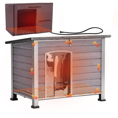 Show full view: Aivituvin Wooden Outdoor Heated Dog House, Grey, Medium slide 1 of 9