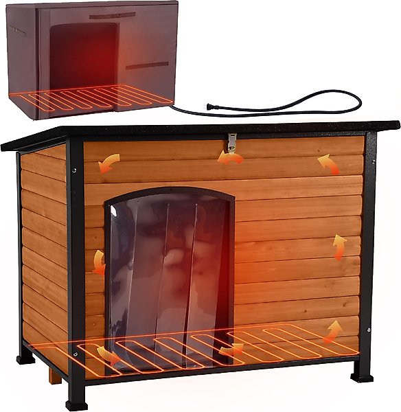 Show full view: Aivituvin Wooden Outdoor Heated Dog House, Brown, Large slide 1 of 9