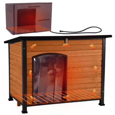 Show full view: Aivituvin Metal Frame Wood Outdoor Heated Dog House with Heating Pad, Brown, Large: 43.3-in slide 1 of 7