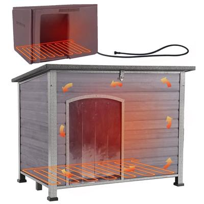 Show full view: Aivituvin Wooden Outdoor Heated Dog House, Grey, Large slide 1 of 9