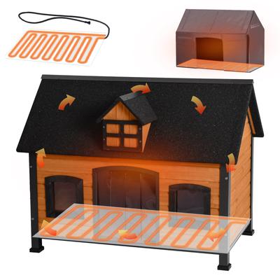 Show full view: Aivituvin AIR90 Heated Insulated Wooden Dog House, Brown slide 1 of 6