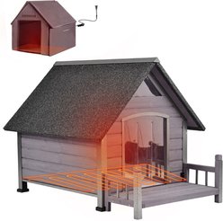 Aivituvin AIR80 Heated Wooden Dog House, Gray, Medium