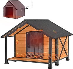 Aivituvin AIR88 Heated Waterproof Wooden Dog House, Brown, Large