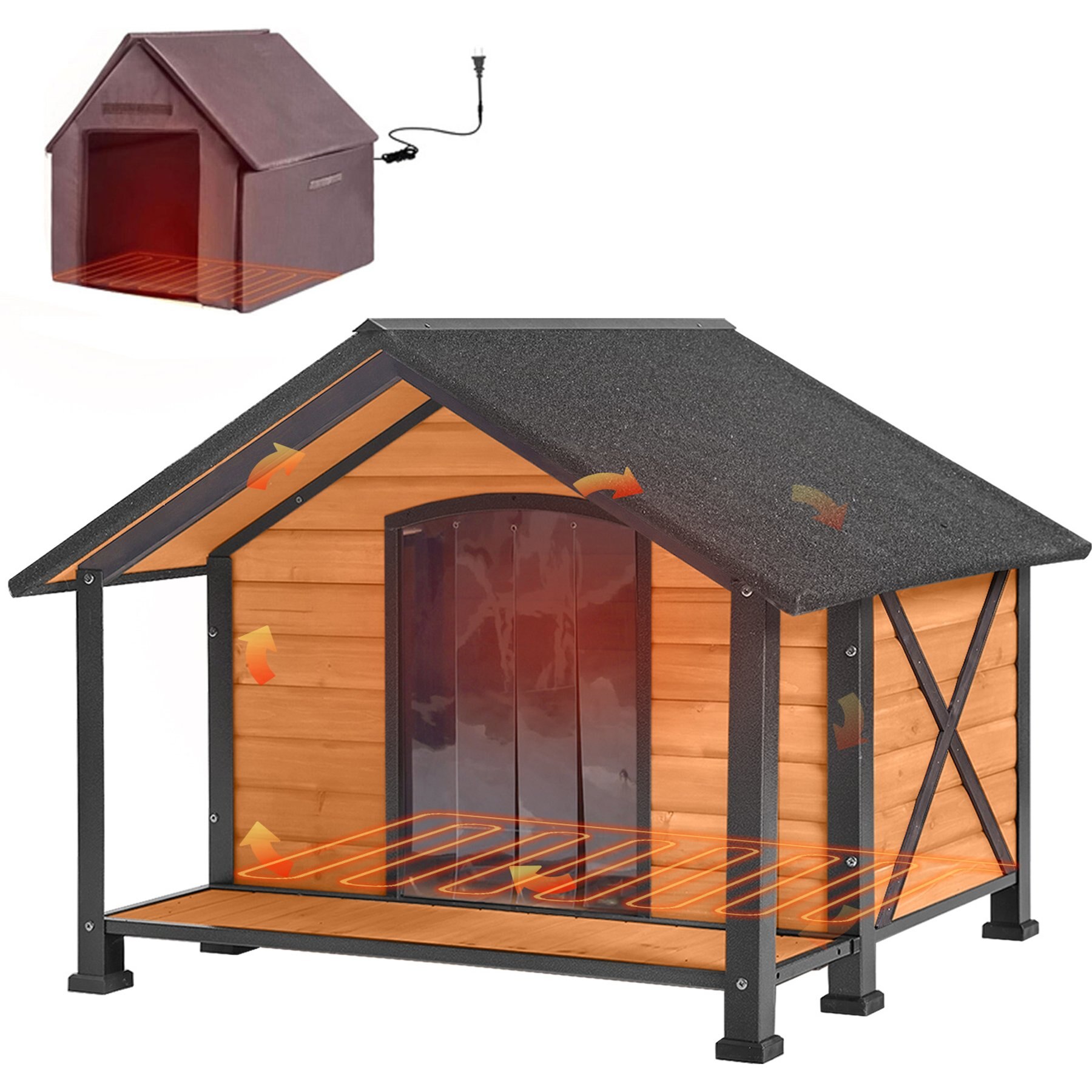 Aivituvin AIR88 Heated Waterproof Wooden Dog House, Brown, Large