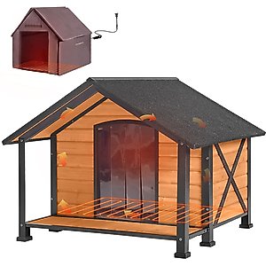 Aivituvin AIR88 Heated Waterproof Wooden Dog House, Brown, Large