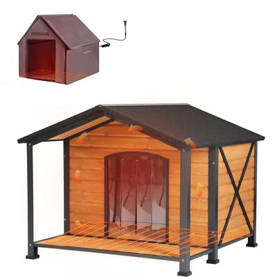 Show full view: Aivituvin AIR88 Heated Waterproof Wooden Dog House, Brown, X-Large slide 1 of 7
