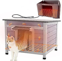 Aivituvin AIR12 Insulated Wooden Outdoor Heated Cat House, Grey
