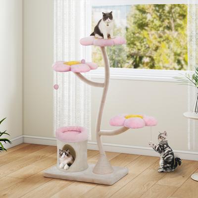 Show full view: Coziwow 57-in Flower Plush Iron Frame Cat Tree & Condo slide 2 of 10