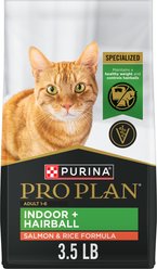 Purina Pro Plan Adult Indoor Hairball Management Salmon & Rice Formula Dry Cat Food, 3.5-lb bag