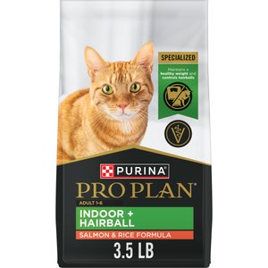 Purina Pro Plan Adult Indoor Hairball Management Salmon & Rice Formula Dry Cat Food, 3.5-lb bag