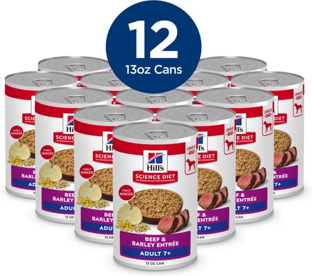 Show full view: Hill's Science Diet Senior Adult 7+ Beef & Barley Entree Wet Dog Food, 13-oz can, case of 12 slide 3 of 12