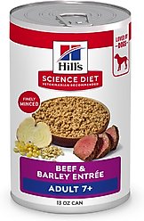 Hill's Science Diet Senior Adult 7+ Beef & Barley Entree Wet Dog Food, 13-oz can, case of 12