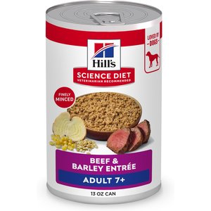 Hill's Science Diet Senior Adult 7+ Beef & Barley Entree Wet Dog Food, 13-oz can, case of 12