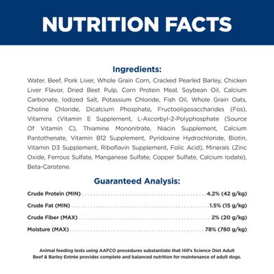 Show full view: Hill's Science Diet Adult Beef & Barley Entree Wet Dog Food, 5.8-oz can, case of 24 slide 7 of 13