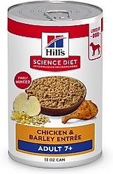 Hill's Science Diet Senior Adult 7+ Chicken & Barley Entree Wet Dog Food, 13-oz can, case of 12