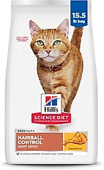 Hill's Science Diet Adult Hairball Control Light Weight Management Dry Cat Food, 15.5-lb bag
