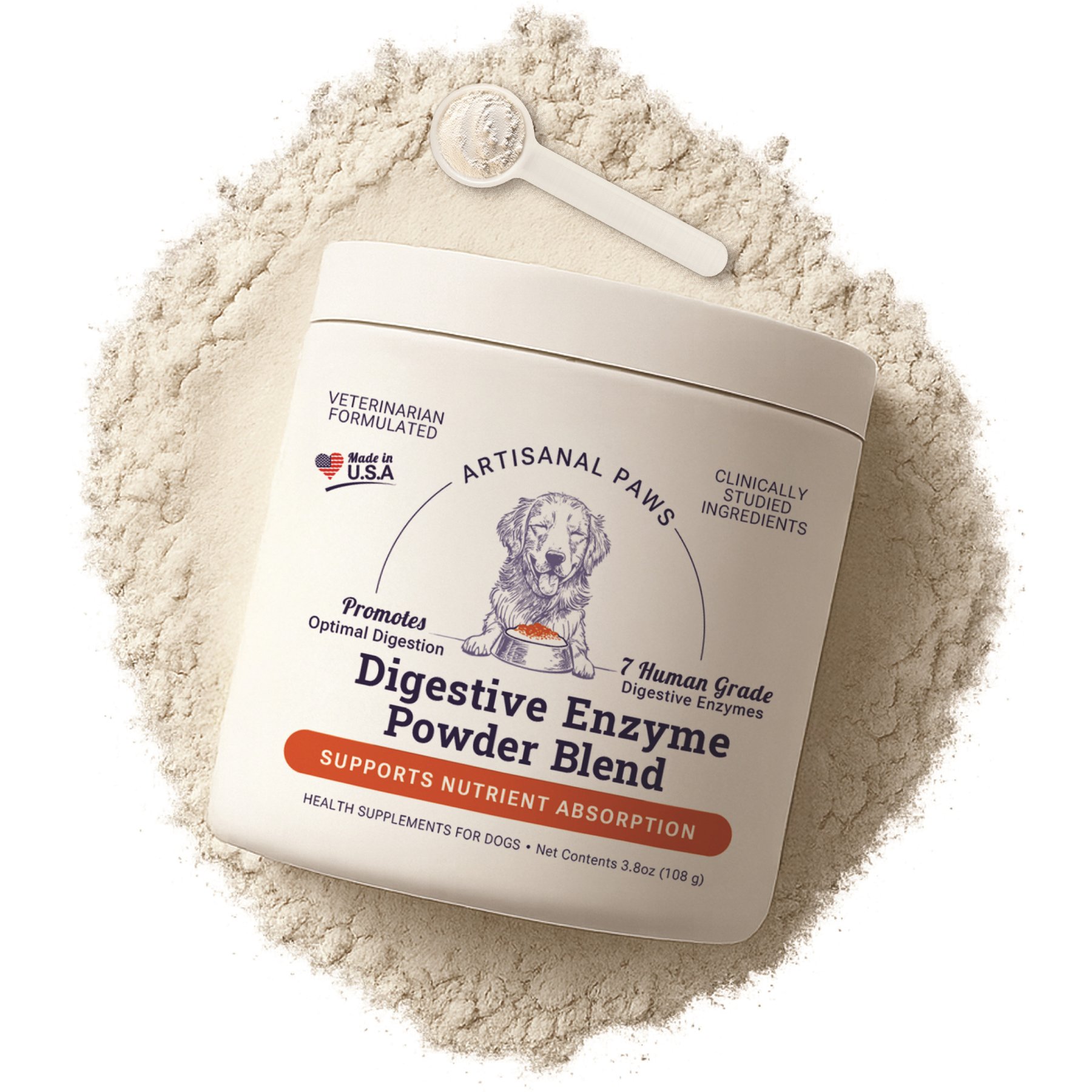 Artisanal Paws Digestive Enzyme Support Formula Powder Supplement for Dogs, 3.8-oz jar