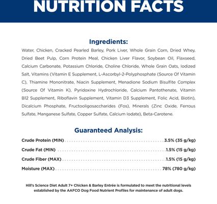 Show full view: Hill's Science Diet Senior Adult 7+ Chicken & Barley Entree Wet Dog Food, 13-oz can, case of 12 slide 7 of 12