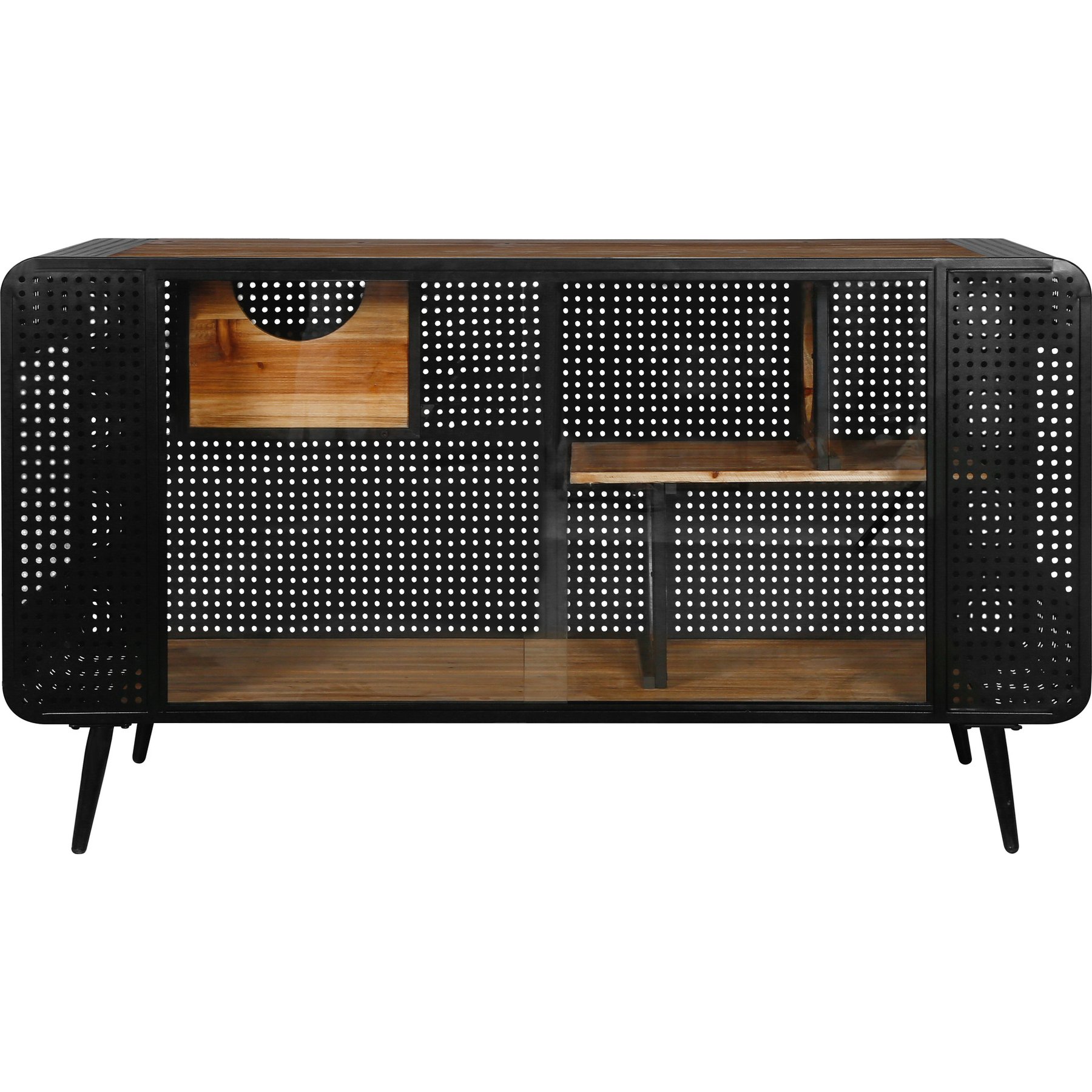 Zeus & Ruta Spacious Wood Cat House with Tempered Glass, Black